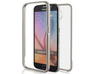 Srebrne Aluminiowe etui bumper ramka plecki przezroczyste Samsung Galaxy S6 - Srebrny