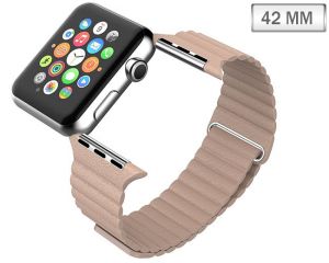 Beżowy Skórzany Pasek LOOP - Zapięcie magnes do Apple Watch 42mm  - Beżowy