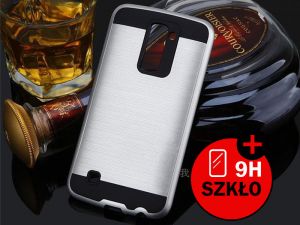 ETUI PANCERNE DO LG K10 + SZKŁO - Srebrny