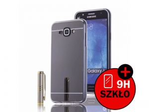Etui lustrzane mirror gel Samsung Galaxy J1 2016 Czarne + Szkło - Czarny