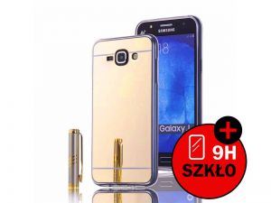 Etui lustrzane mirror gel Samsung Galaxy J1 2016 Złote + Szkło - Złoty