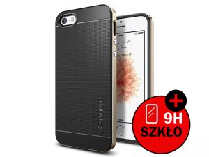 ETUI SPIGEN NEO HYBRID IPHONE SE/5S/5 + SZKŁO HARTOWANE - Złoty