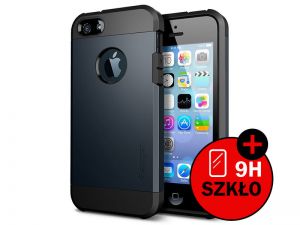 ETUI SPIGEN TOUGH ARMOR IPHONE SE/5S/5 + SZKŁO HARTOWANE - Grafitowy