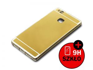 Etui lustrzane mirror gel do Huawei P9 Lite Złote + Szkło hartowane - Złoty